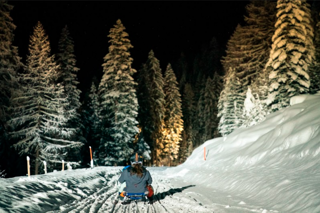 Toboggan under the stars in Preda Bergün in south east Switzerland 