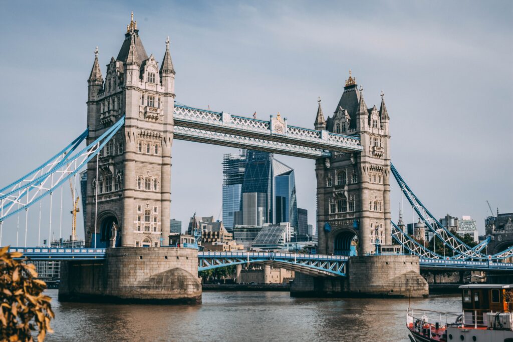 View of Tower Bridge in London in England