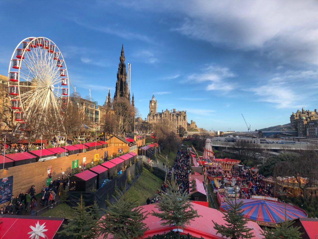 Christmas market in Edinburgh in Scotland