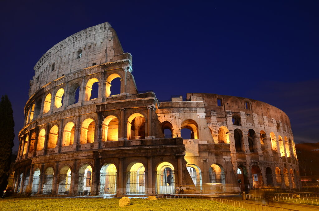 Night view of the Colosseum in Rome in Italy